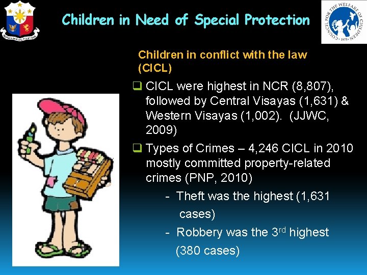 Children in Need of Special Protection Children in conflict with the law (CICL) q