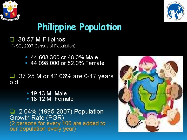 Philippine Population q 88. 57 M Filipinos (NSO, 2007 Census of Population) • 44,