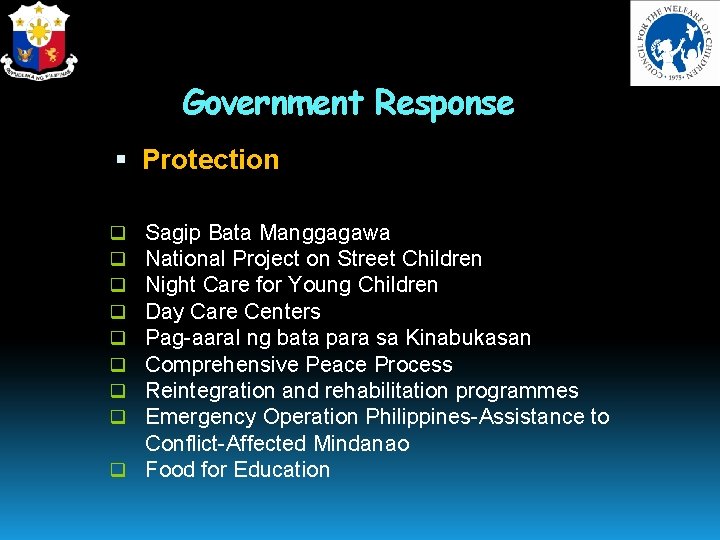 Government Response Protection Sagip Bata Manggagawa National Project on Street Children Night Care for