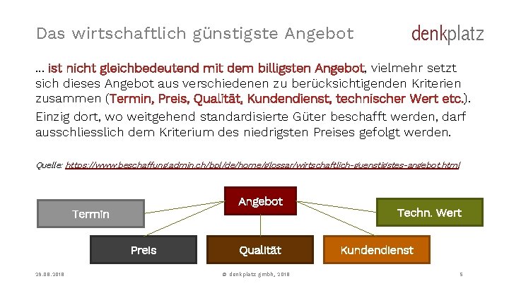 Das wirtschaftlich günstigste Angebot denkplatz … ist nicht gleichbedeutend mit dem billigsten Angebot, vielmehr