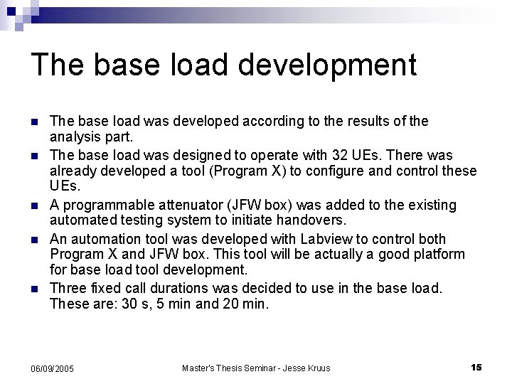 The base load development n n n The base load was developed according to