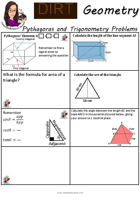 Geometry DIRT Pythagoras and Trigonometry Problems Calculate the length of the line segment AF.