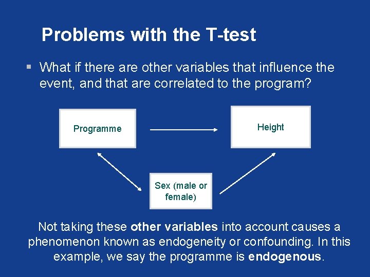Problems with the T-test § What if there are other variables that influence the