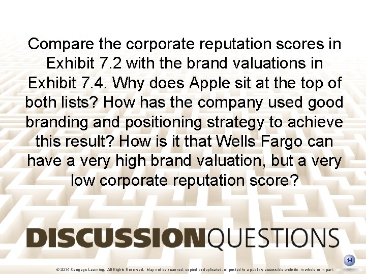 Compare the corporate reputation scores in Exhibit 7. 2 with the brand valuations in