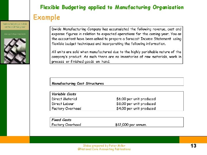 Flexible Budgeting applied to Manufacturing Organisation Example Slides prepared by Peter Miller ©National Core