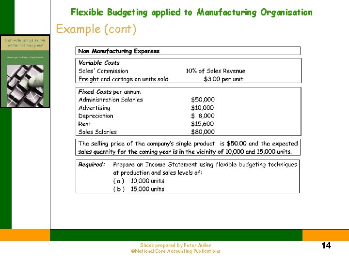 Flexible Budgeting applied to Manufacturing Organisation Example (cont) Slides prepared by Peter Miller ©National