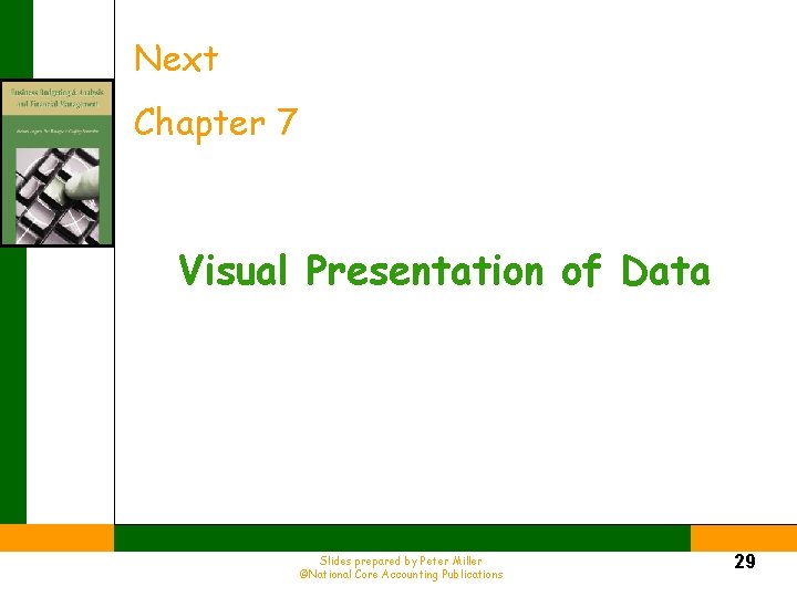 Next Chapter 7 Visual Presentation of Data Slides prepared by Peter Miller ©National Core