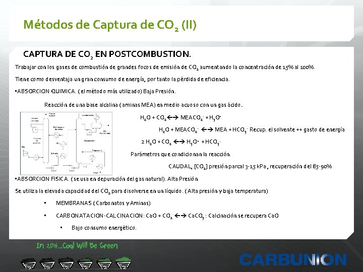 Métodos de Captura de CO 2 (II) CAPTURA DE CO 2 EN POSTCOMBUSTION. Trabajar
