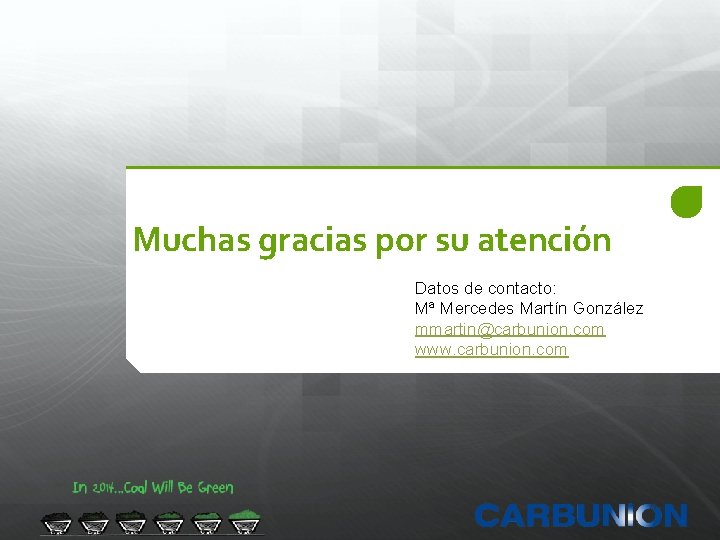 Muchas gracias por su atención Datos de contacto: Mª Mercedes Martín González mmartin@carbunion. com