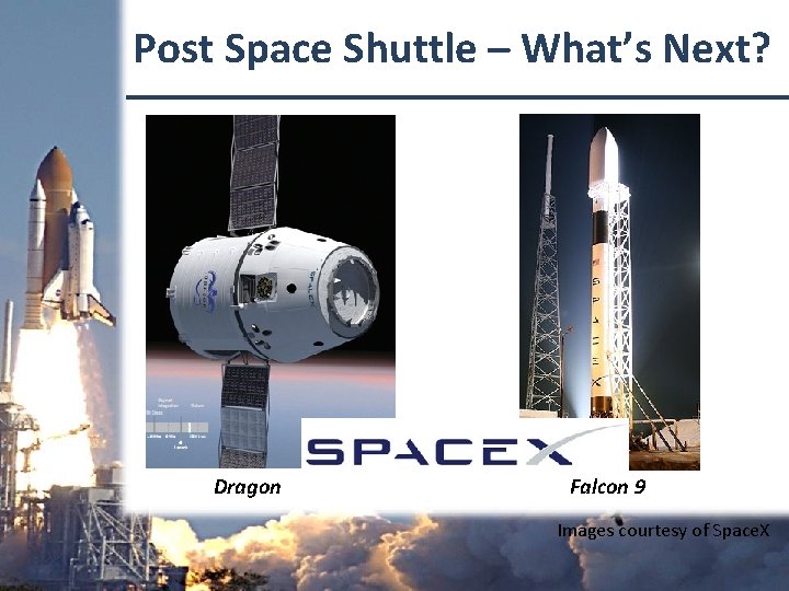 Post Space Shuttle – What’s Next? Dragon Falcon 9 Images courtesy of Space. X