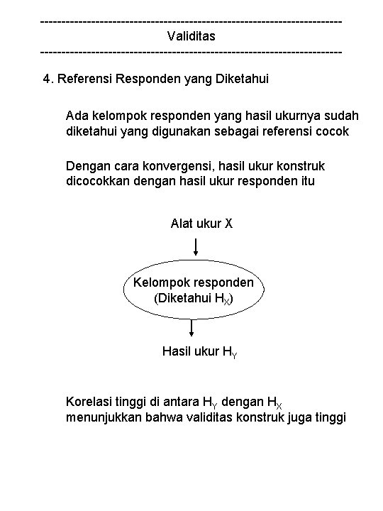 -----------------------------------Validitas -----------------------------------4. Referensi Responden yang Diketahui Ada kelompok responden yang hasil ukurnya sudah diketahui