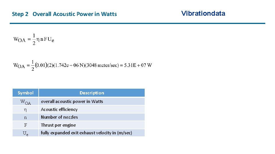 Step 2 Overall Acoustic Power in Watts Symbol WOA Description overall acoustic power in