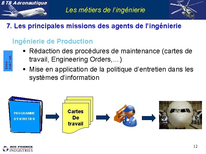 BTS Aéronautique Les métiers de l’ingénierie EASA PART 145 7. Les principales missions des