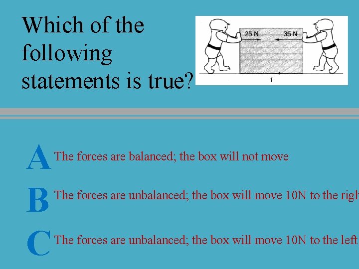 Which of the following statements is true? A B C The forces are balanced;