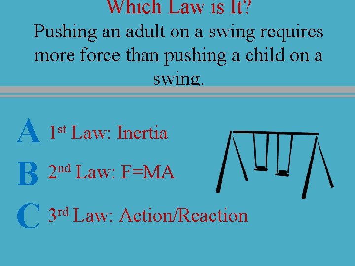 Which Law is It? Pushing an adult on a swing requires more force than