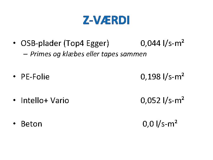 Z-VÆRDI • OSB-plader (Top 4 Egger) 0, 044 l/s-m² – Primes og klæbes eller