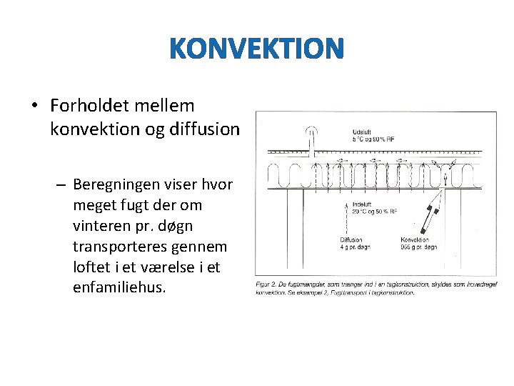 KONVEKTION • Forholdet mellem konvektion og diffusion – Beregningen viser hvor meget fugt der
