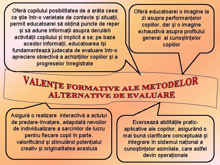 Oferă copilului posibilitatea de a arăta ceea ce ştie într-o varietate de contexte şi Oferă copilului posibilitatea de a arăta ceea ce ştie într-o varietate de contexte şi