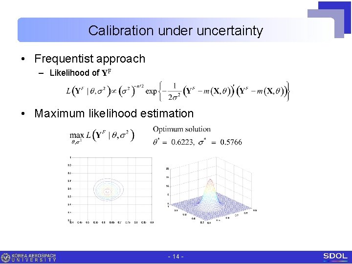 Calibration under uncertainty • Frequentist approach – Likelihood of YF • Maximum likelihood estimation