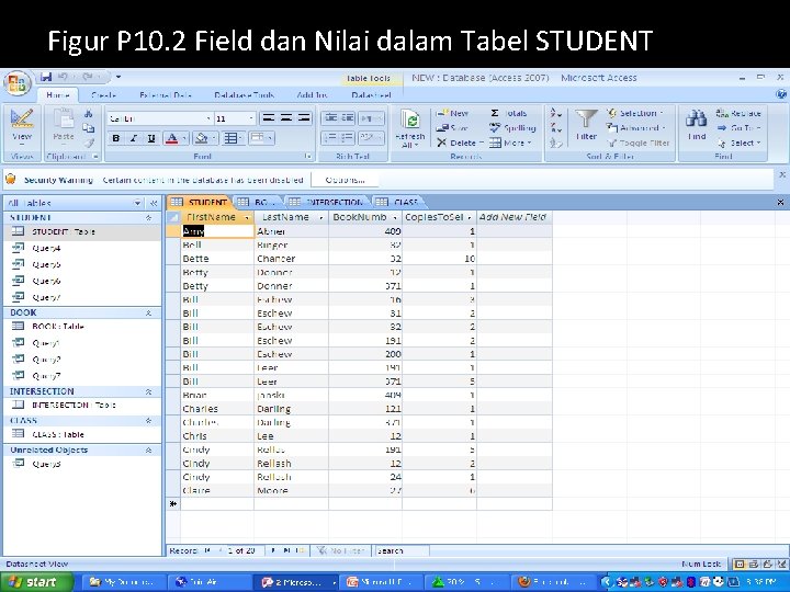 Figur P 10. 2 Field dan Nilai dalam Tabel STUDENT 