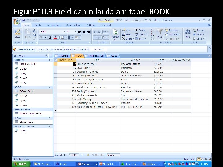 Figur P 10. 3 Field dan nilai dalam tabel BOOK 