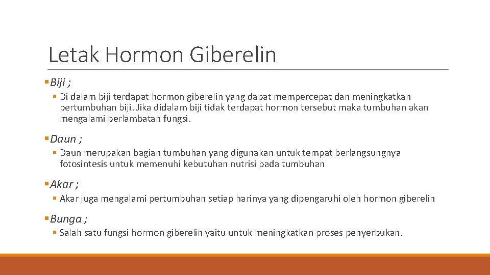 Letak Hormon Giberelin §Biji ; § Di dalam biji terdapat hormon giberelin yang dapat