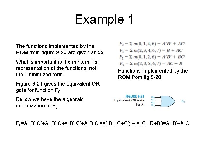 Example 1 The functions implemented by the ROM from figure 9 -20 are given Example 1 The functions implemented by the ROM from figure 9 -20 are given