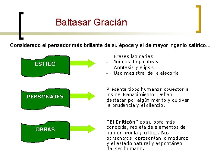  Baltasar Gracián Considerado el pensador más brillante de su época y el de