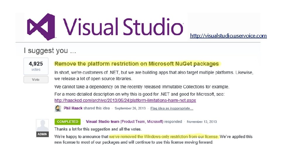 http: //visualstudio. uservoice. com 