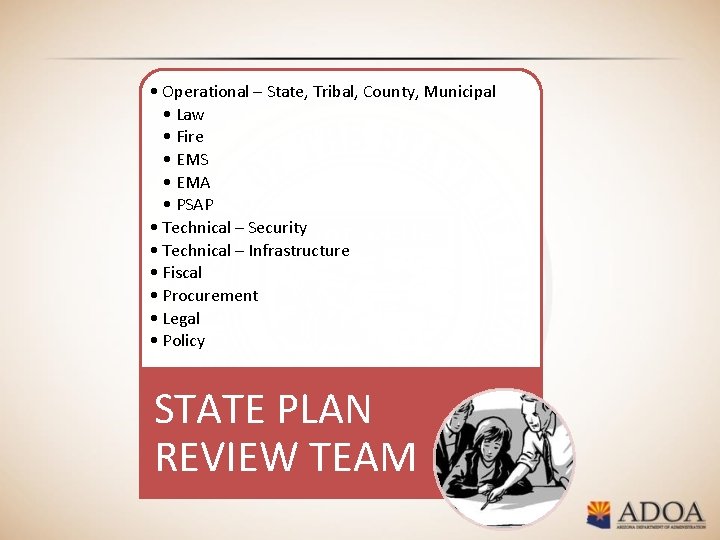  • Operational – State, Tribal, County, Municipal • Law • Fire • EMS
