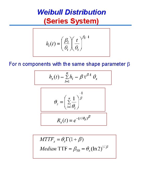 Weibull Distribution (Series System) For n components with the same shape parameter 