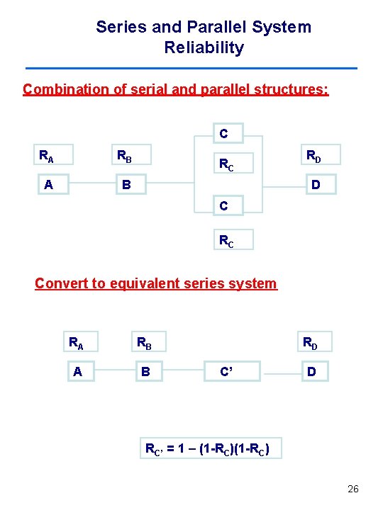 Series and Parallel System Reliability Combination of serial and parallel structures: C RA RB