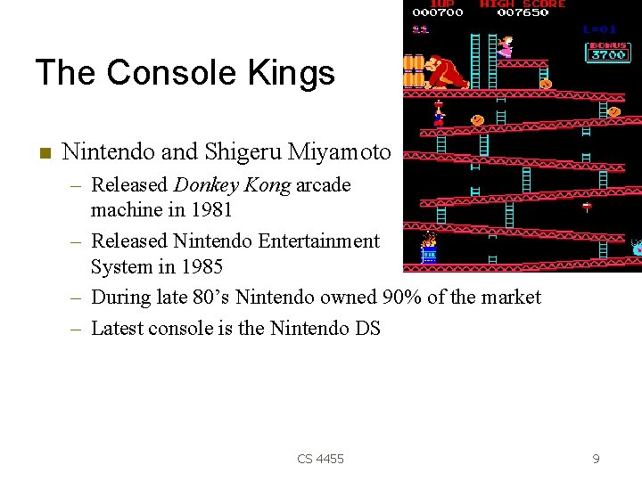 The Console Kings Nintendo and Shigeru Miyamoto – Released Donkey Kong arcade machine in