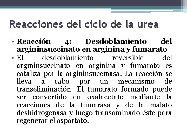 Reacciones del ciclo de la urea • Reacción 4: Desdoblamiento del argininsuccinato en arginina