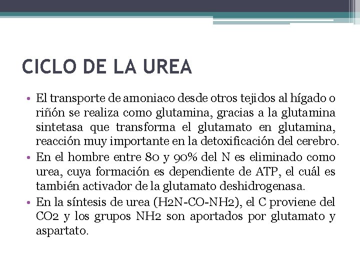CICLO DE LA UREA • El transporte de amoniaco desde otros tejidos al hígado