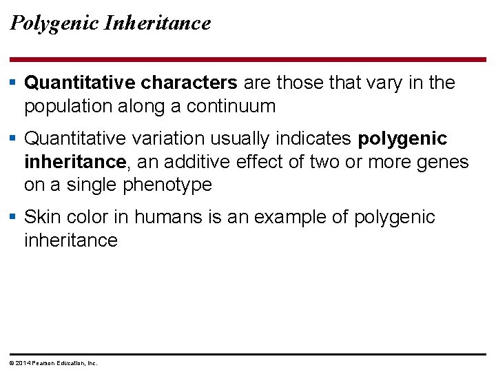 Polygenic Inheritance § Quantitative characters are those that vary in the population along a
