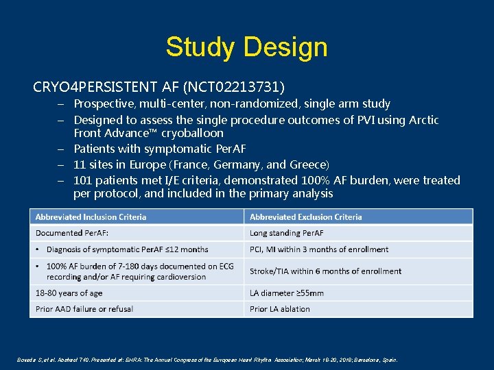 Study Design CRYO 4 PERSISTENT AF (NCT 02213731) – Prospective, multi-center, non-randomized, single arm