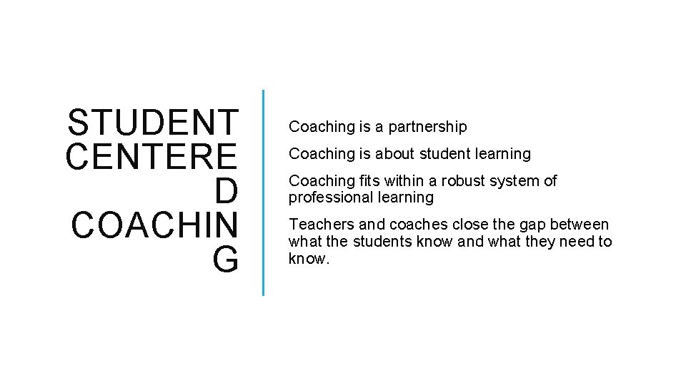 STUDENT CENTERE D COACHIN G Coaching is a partnership Coaching is about student learning