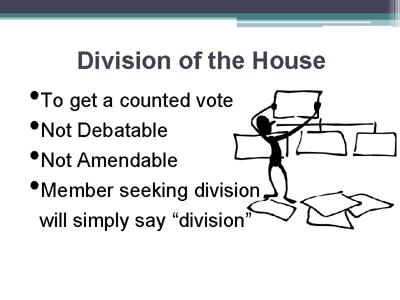 Division of the House • To get a counted vote • Not Debatable •