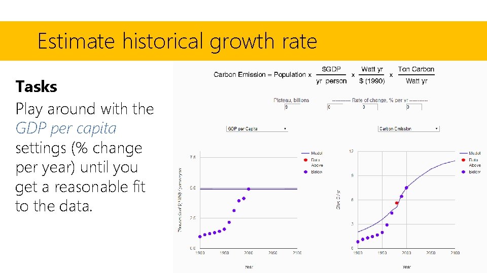 Estimate historical growth rate Tasks Play around with the GDP per capita settings (%