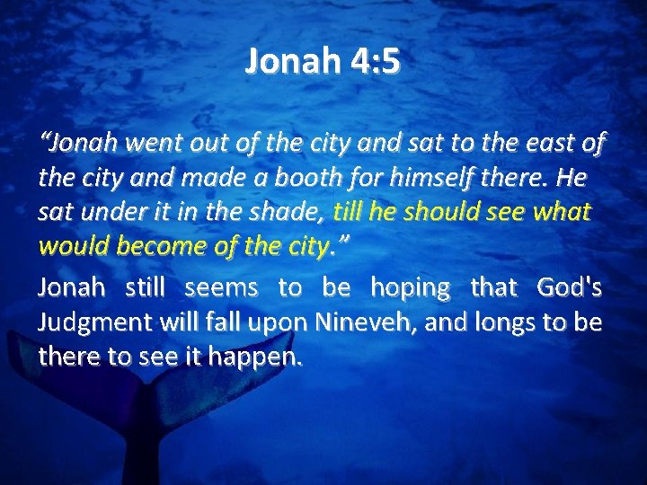 Jonah 4: 5 “Jonah went out of the city and sat to the east