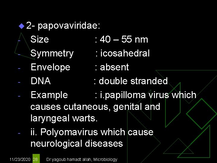 u 2 - - papovaviridae: Size : 40 – 55 nm Symmetry : icosahedral