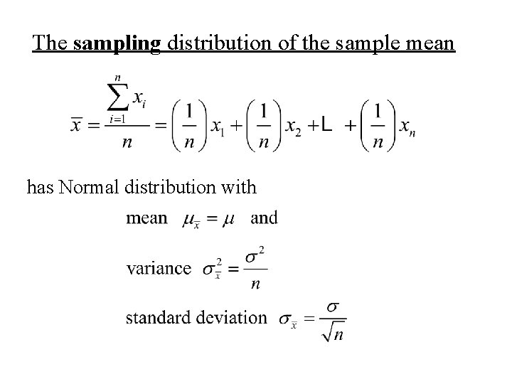 The sampling distribution of the sample mean has Normal distribution with 