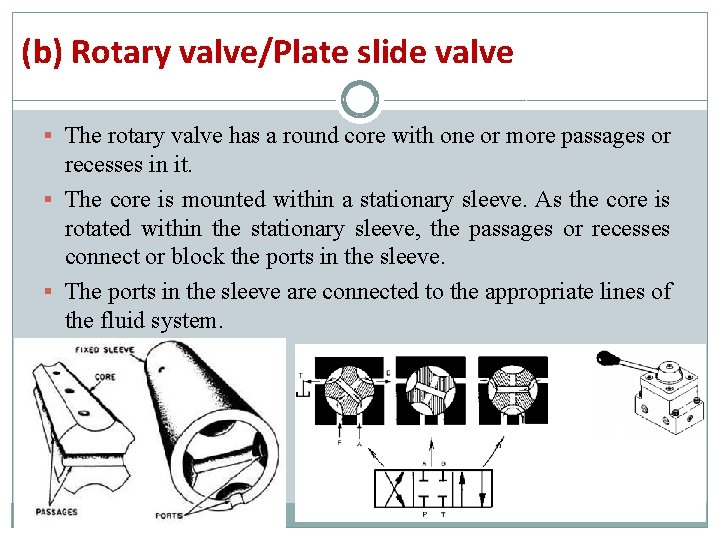 (b) Rotary valve/Plate slide valve § The rotary valve has a round core with