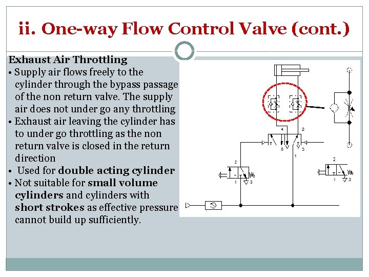 ii. One-way Flow Control Valve (cont. ) Exhaust Air Throttling • Supply air flows