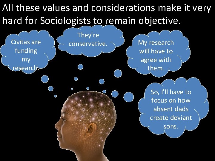 All these values and considerations make it very hard for Sociologists to remain objective.