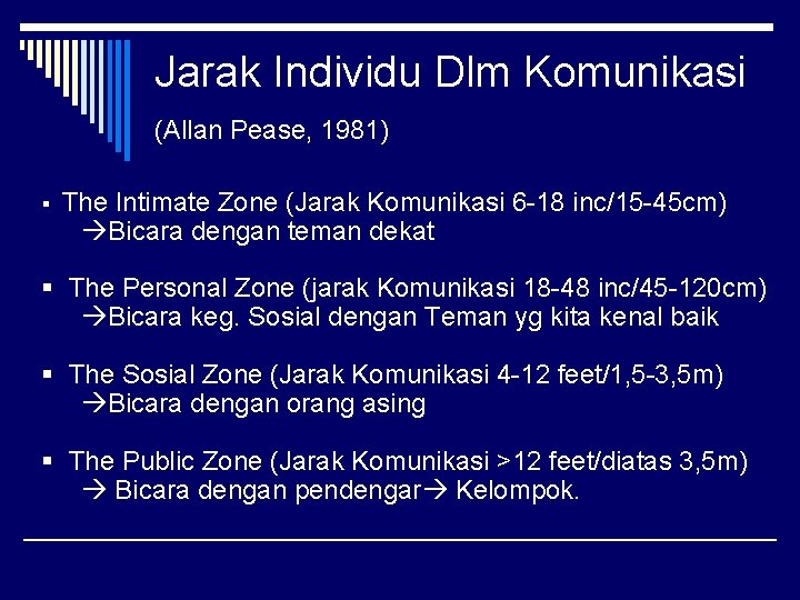 Jarak Individu Dlm Komunikasi (Allan Pease, 1981) § The Intimate Zone (Jarak Komunikasi 6