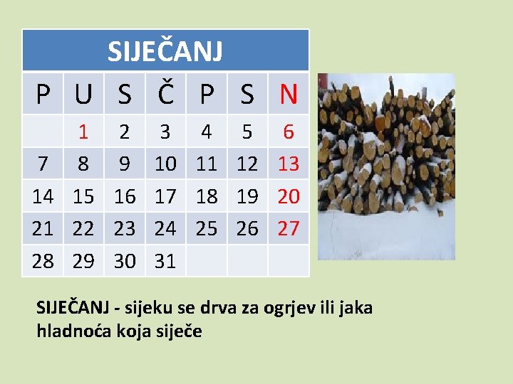 SIJEČANJ P U S Č P S N 1 2 3 4 5 6