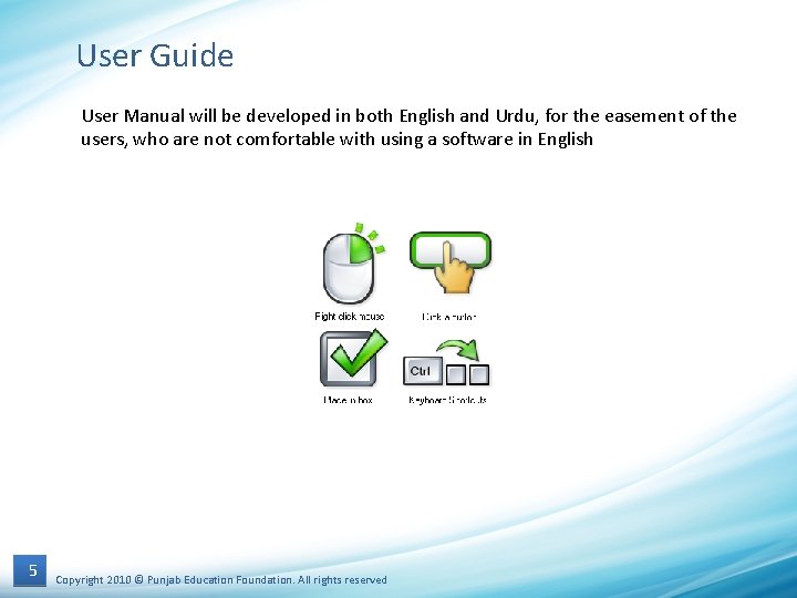User Guide User Manual will be developed in both English and Urdu, for the