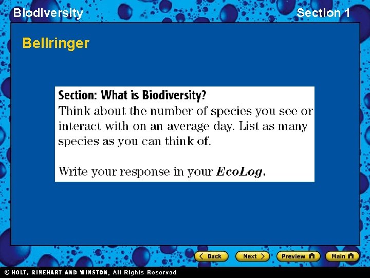 Biodiversity Bellringer Section 1 